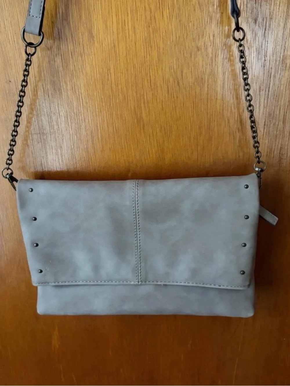 Soft Taupe Fold-Over Crossbody Clutch - Neutral